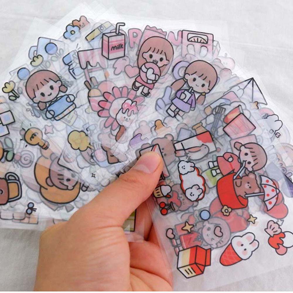 Hộp 100 tấm sticker GUTY KIDS  hoạt hình dễ thương cute trang trí laptop, điện thoại, mũ bảo hiểm, dán tập vở, bình nước