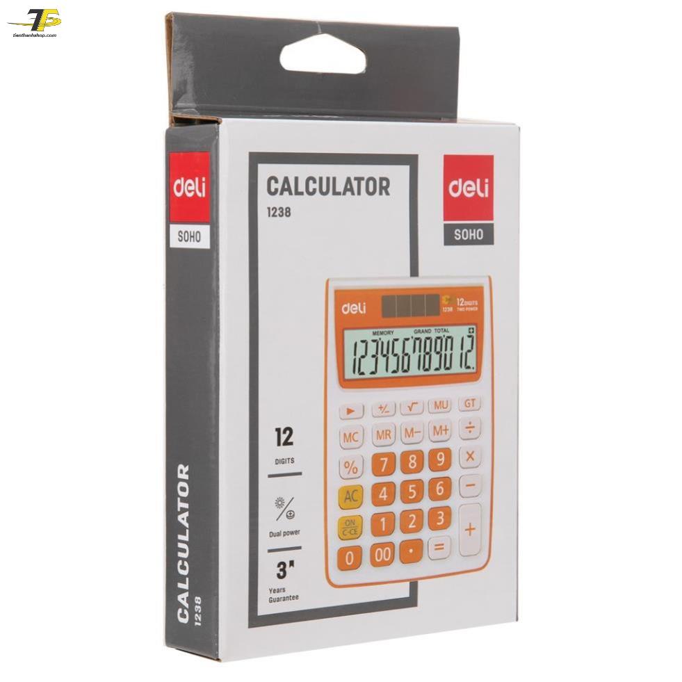 Máy tính kỹ thuật 12 số Deli 1238 - Đen, Cam, Xanh dương, Xanh lá