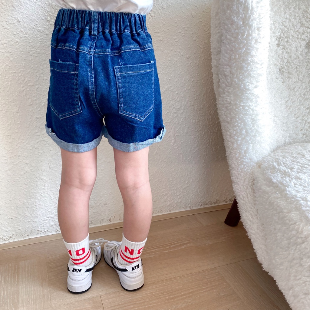 Quần Short Denim Lưng Thun Co Giãn Một Nút Thời Trang Mùa Hè Phong Cách Hàn Quốc Cho Nam Và Nữ