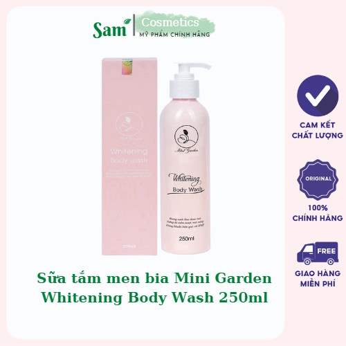 Sữa Tắm Men Bia Mini Garden Whitening Body Wash 250ml, Làm trắng da hiệu quả, an toàn cho da, samcosmetics