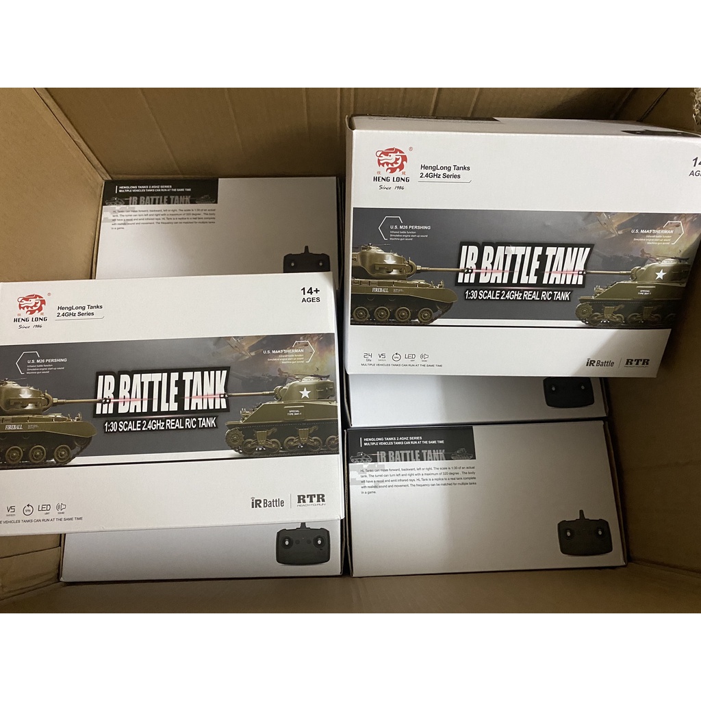 Xe tăng điều khiển từ xa Heng Long M4A3 cỡ nhỏ tỉ lệ 1:30 đồ chơi mô hình xe tank shermen âm thanh nhả khói như thật