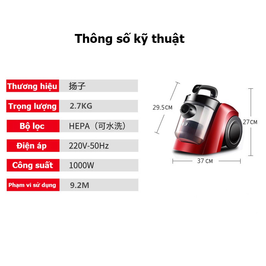 Máy hút bụi Yairz XY-1008 có dây lực hút khỏe công suất 1000W diện tích hút lên đến 150m2 bảo hành 12 tháng