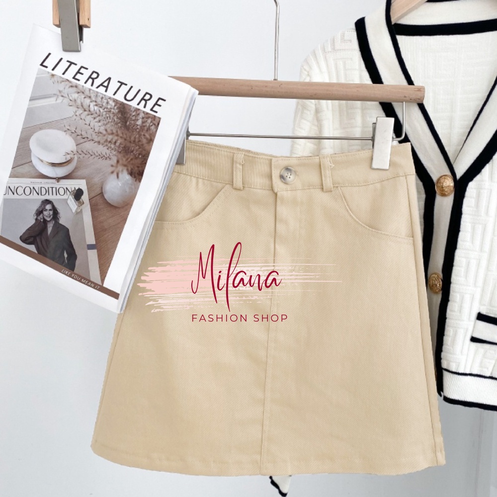 Chân váy chữ A , chân váy kaki lưng cao dáng xòe màu be màu đen khóa trước kèm quần trong chất liệu Milana Closet
