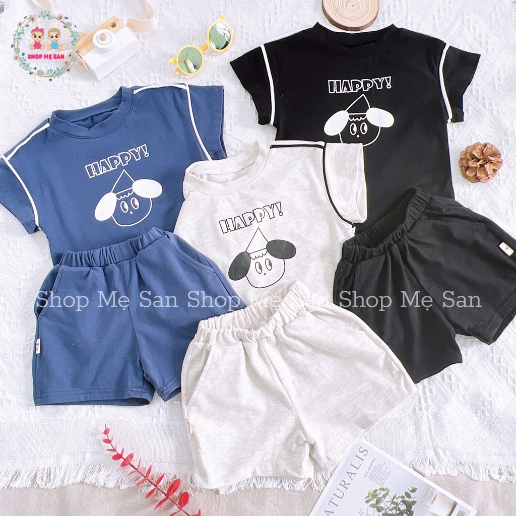 Bộ Cộc Tay Bé Trai, Bộ Hè Bé Trai  Hàng Xuất Cao Cấp Với Phong Cách Thể Thao Hoạ Tiết Chó Happy Đáng Yêu
