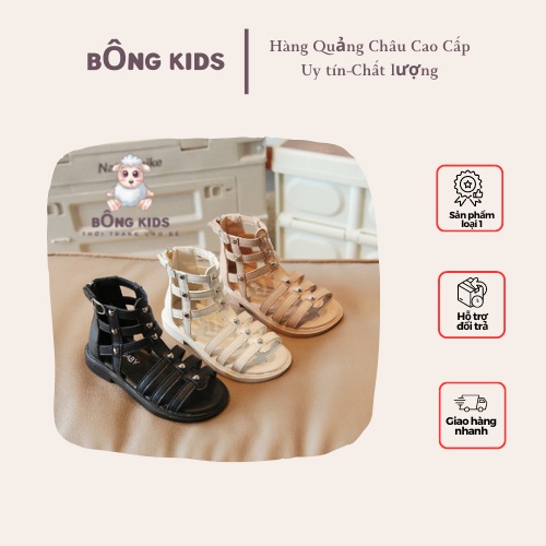 Dép Sandal bé gái, Sandal chiến binh MG Baby dây cao cổ phồi nút trái tim phong cách Hàn Quốc 2-16 Tuổi