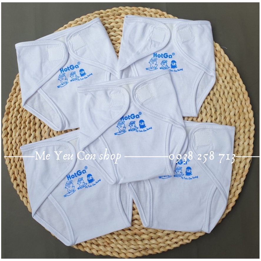 (3-9kg) Set 5 Tả Vải Dán Cotton Trắng Viền Màu HotGa Cho Bé Sơ Sinh