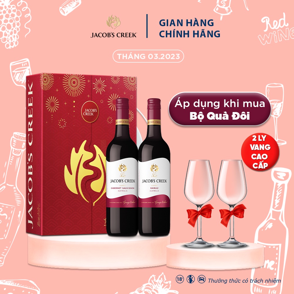 Hộp quà 2 chai rượu vang đỏ Jacob s Creek Classic Cab Sauv 750ml và Shiraz