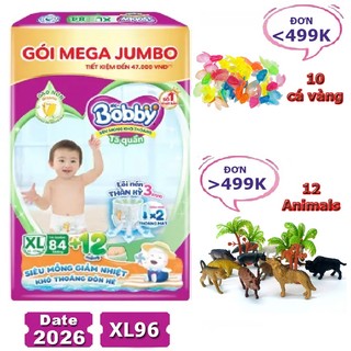 [Tặng đồ chơi động vật 79K + miếng] Tã quần Bobby XL84, L96 mẫu mới Date 2026 Mega Jumbo (tã/bỉm quần Bobby Summer 2023)