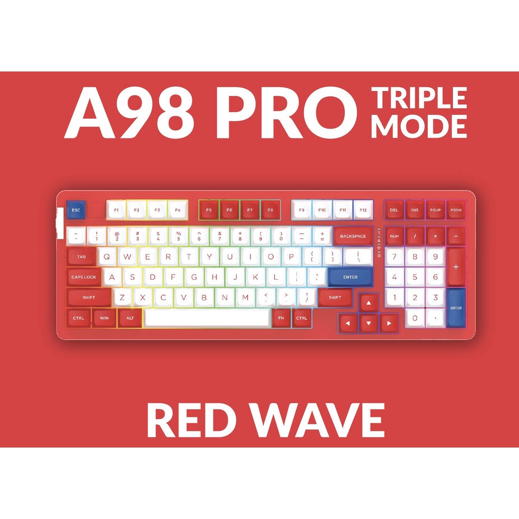 Bàn phím cơ Dareu A98 Pro RED WAVE - Kết nối bluetooth 5.1 / Wireless 2.4G / Type C - USB | Hotswap | Led RGB