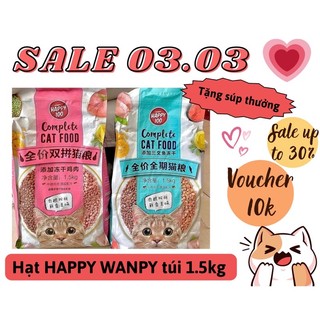 Hạt wanpy happy 100 topping gà sấy/cá hồi sấy túi 1.5kg thơm ngon cho mèo cưng
