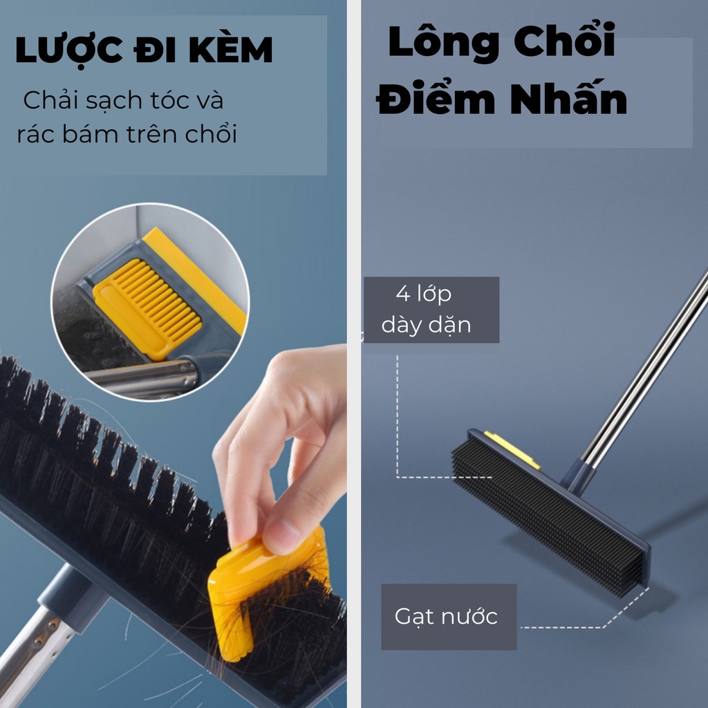 Cây chà sàn nhà tăm 2in1 vừa chà sàn vừa gạt nước, chổi cọ nhà tắm thông minh HF004