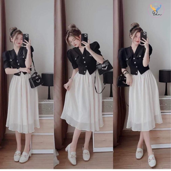 Set công sở - Áo Cúc Đồng Kết Hợp Chân Váy Xòe Cho Các Nàng Đi Làm Hay Đi Dự Tiệc Dandan_1314