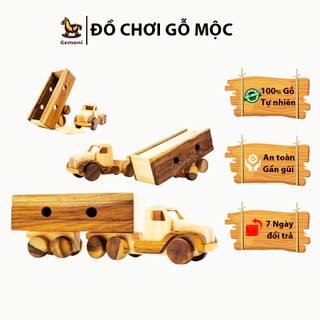 Mô hình xe container gỗ tự nhiên, bánh xe linh hoạt - đồ chơ gỗ gemoni
