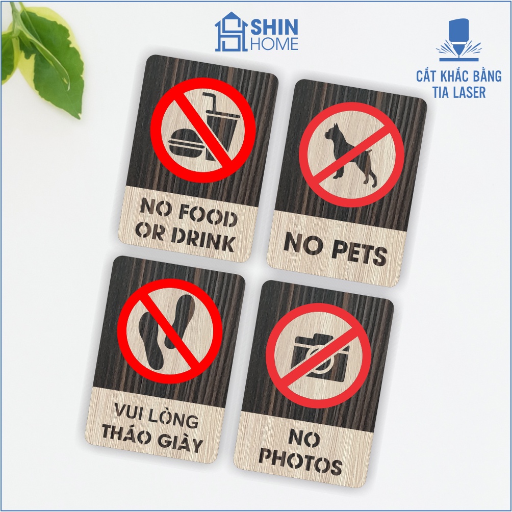 20 mẫu biển cấm bằng gỗ thường dùng, bảng no smoking, bảng không mang giày có sẵn keo dán