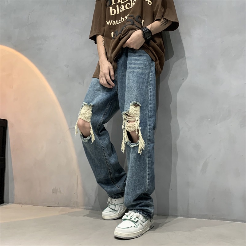 Quần jean NAM rách gối ống rộng quần bò nam rách ống suông thời trang hàn quốc unisex chất đẹp