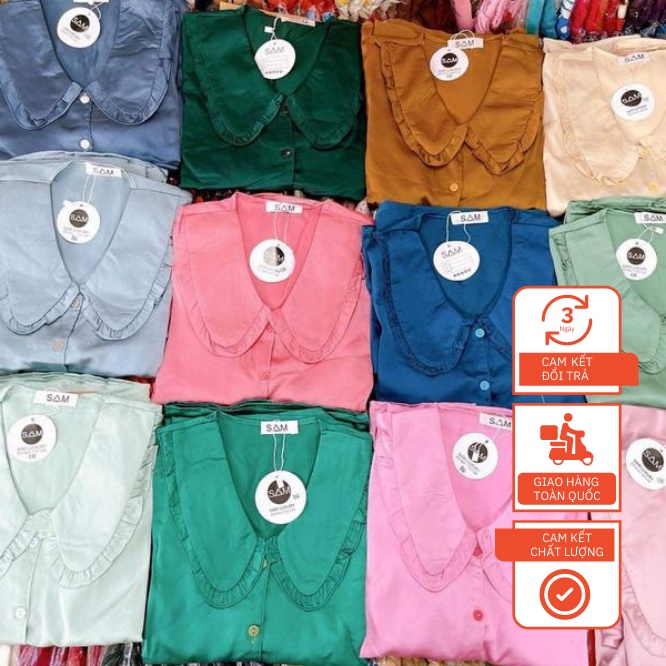 Bộ Ngủ Pyjama Dáng ĐÙI Cổ Bèo Nhọn Có Túi - Chất Lụa Latin