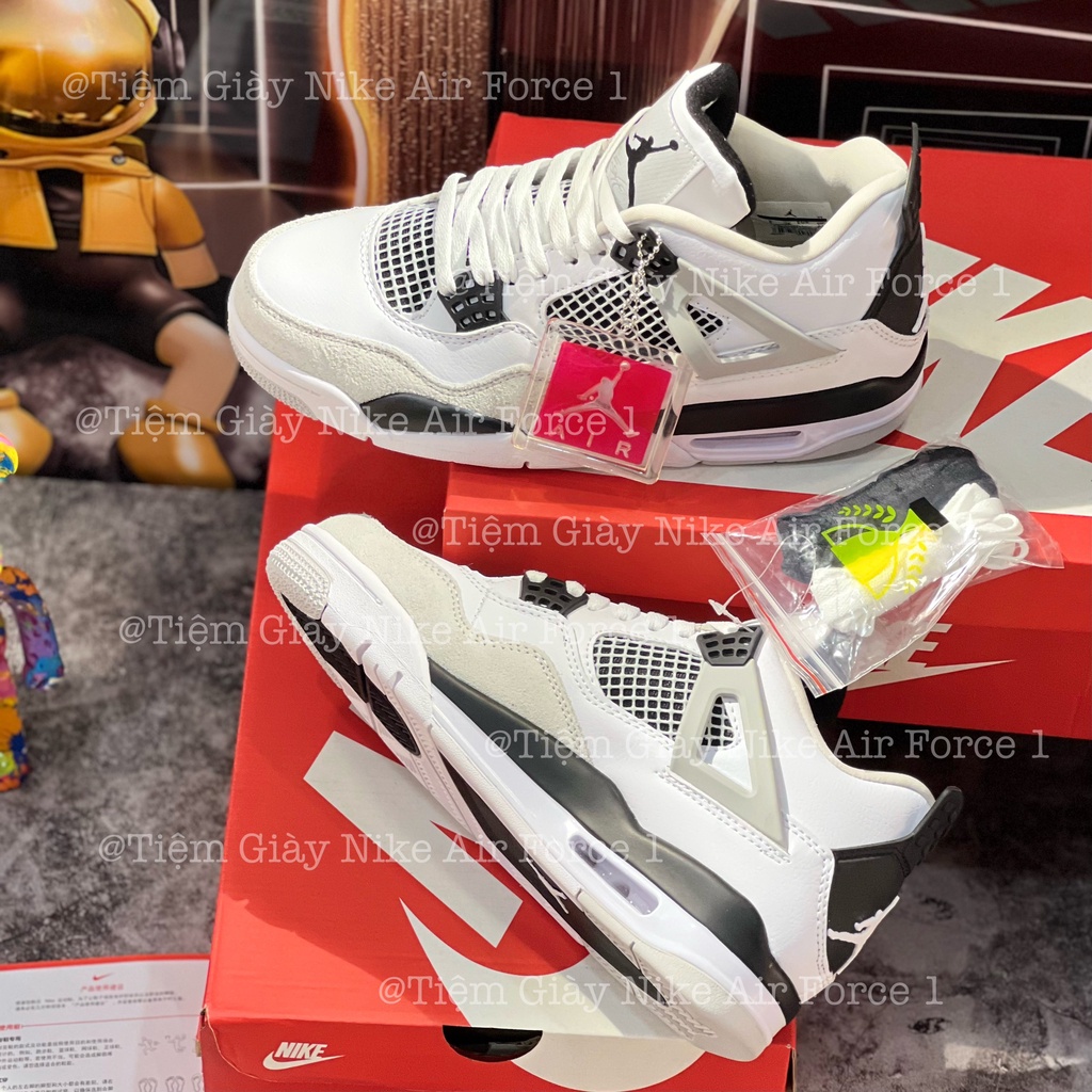 Giày Thể Thao Jordan 4 Off White Retro GS Military Black JD4 Đen Trắng