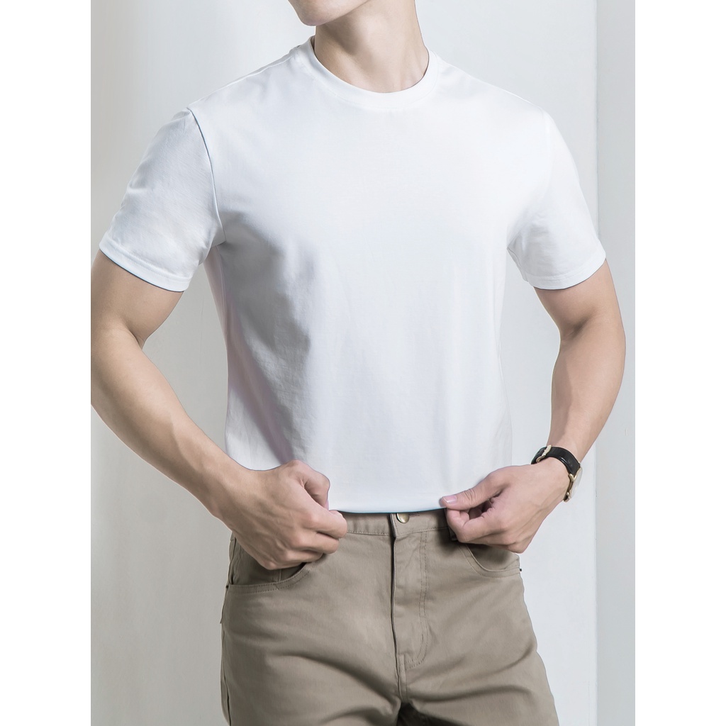 Áo Phông Nam Cộc Tay Ceffylo Cao Cấp Màu Trắng Chất Cotton Thoáng Mát Co Giãn Mềm Mịn Form Slimfit Thời Trang Nam