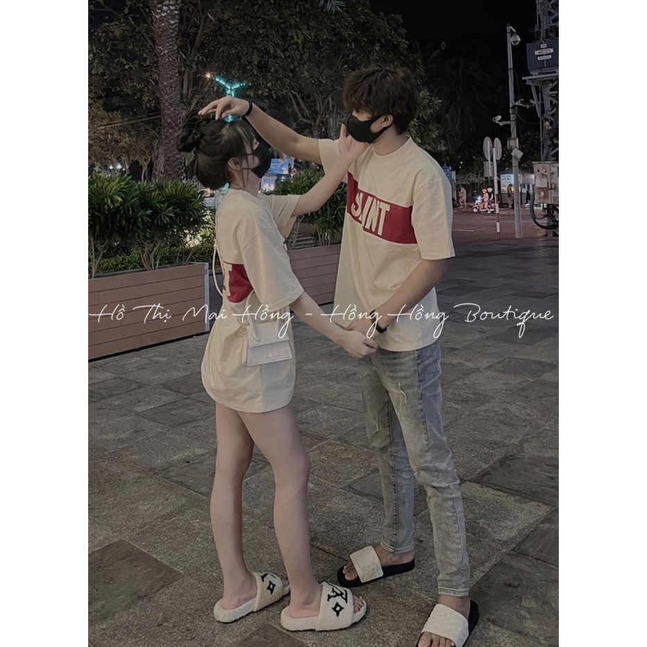 Áo thun nữ, áo phông cộc tay in chữ NGANG SAINT chất cotton form to mặc đôi nhóm