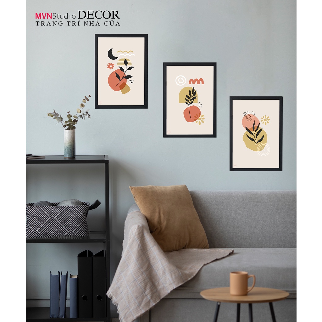 Tranh decal dán tường KHUNG LÁ TRÙ TƯỢNG trang trí PHÒNG KHÁCH, BÀN LÀM VIỆC, PHÒNG NGỦ - MVN Studio Decor