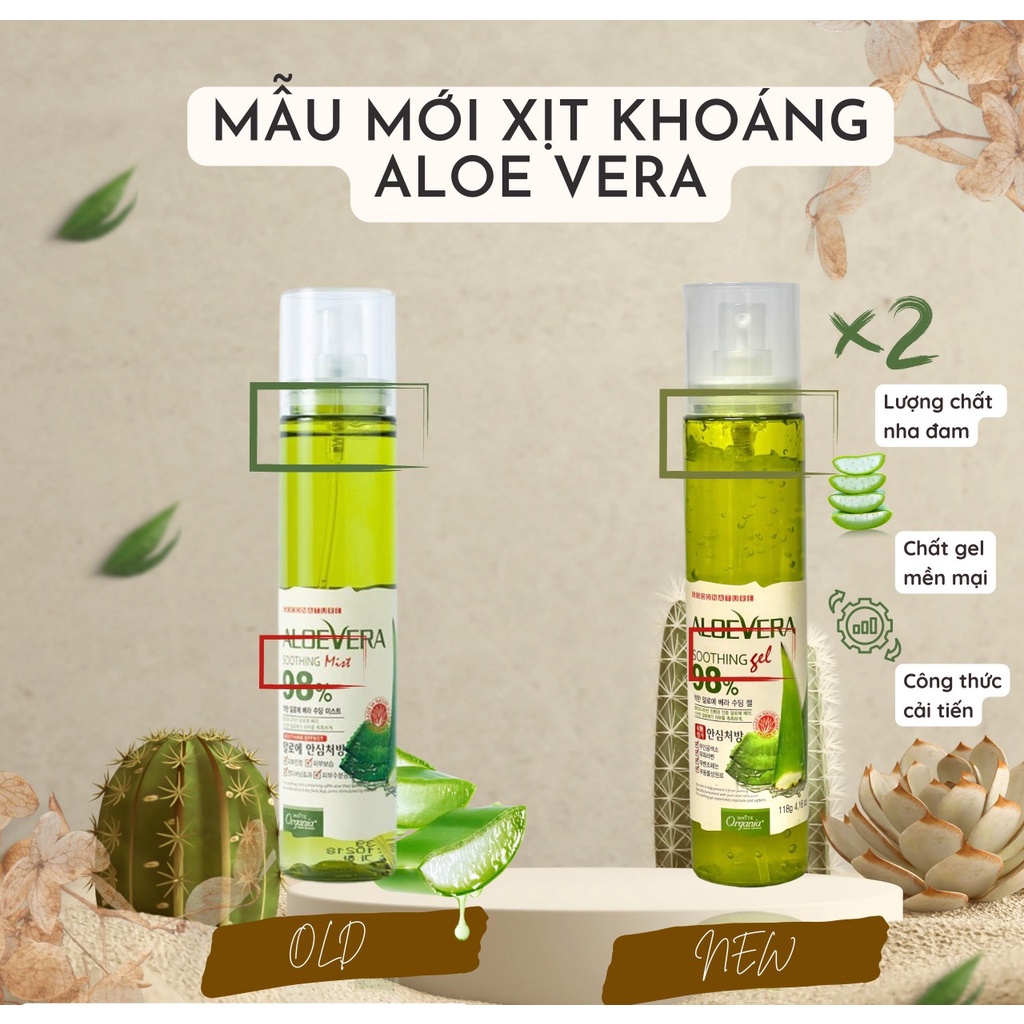 Xịt khoáng lô hội nha đam Organia Aloe Vera Soothing Gel 98%