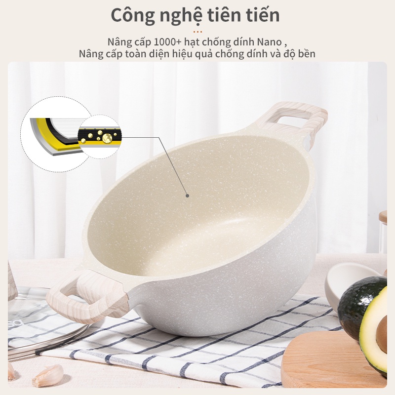 Nồi chống dính Simplus đá Maifan 4L size 24cm dòng nồi Vanilla Series dùng cho bếp từ và ga