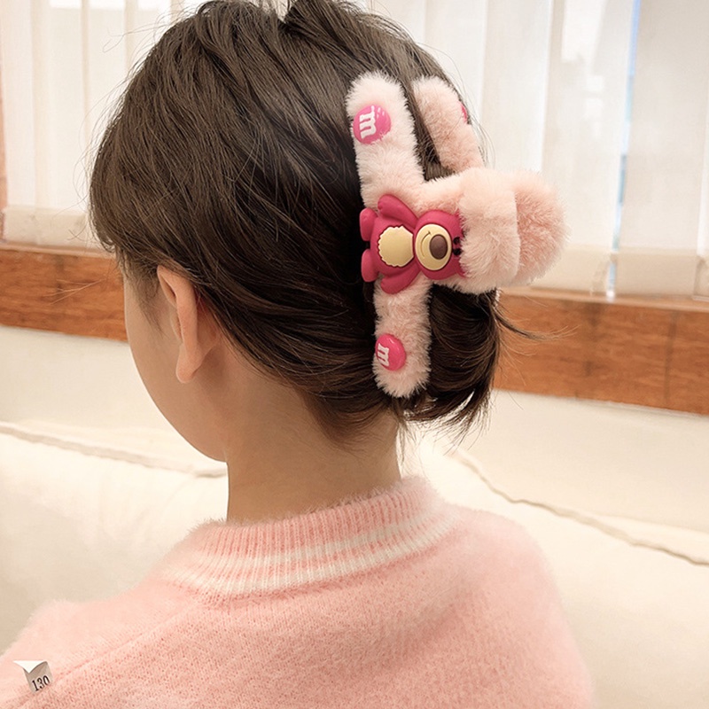 🍓Raspberry🍓 Kẹp Tóc Hình Gấu Dâu Tây Bằng Lông Nhung Thời Trang Thu
