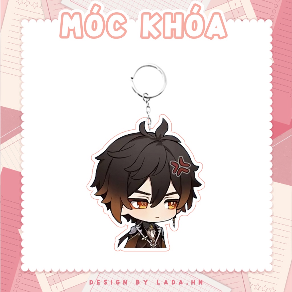 Móc khóa mô hình standee đứng để bàn Zhongli Genshin Impact Lada anime đáng yêu chibi trang trí quà tặng