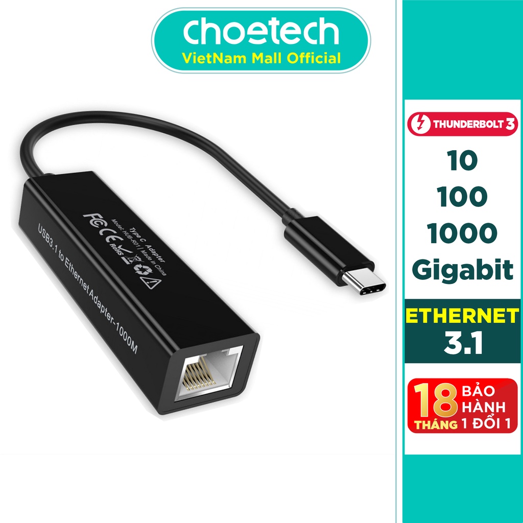 Hub Adapter Chuyển Đổi Cổng USB Type C To Lan Ethernet RJ45 CHOETECH HUB-R01 - Hàng Chính Hãng