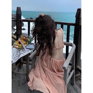 [HÀNG QC] Đầm maxi dập li cut out cam sữa