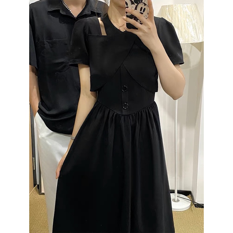 HOT - BIGSIZE NỮ 90KG NAM 100KG - Áo váy đôi nam nữ đen cổ chéo vải dày dặn đẹp - Forever Couple Store - Tiệm Đồ Đôi