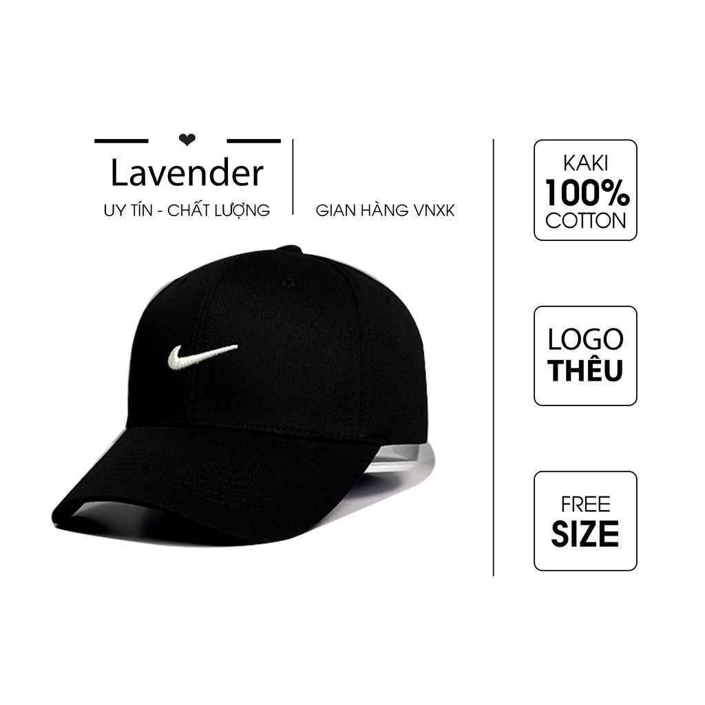 Nón kết Mũ lưỡi trai đen Nike logo thêu trắng dành cho nam nữ Free size