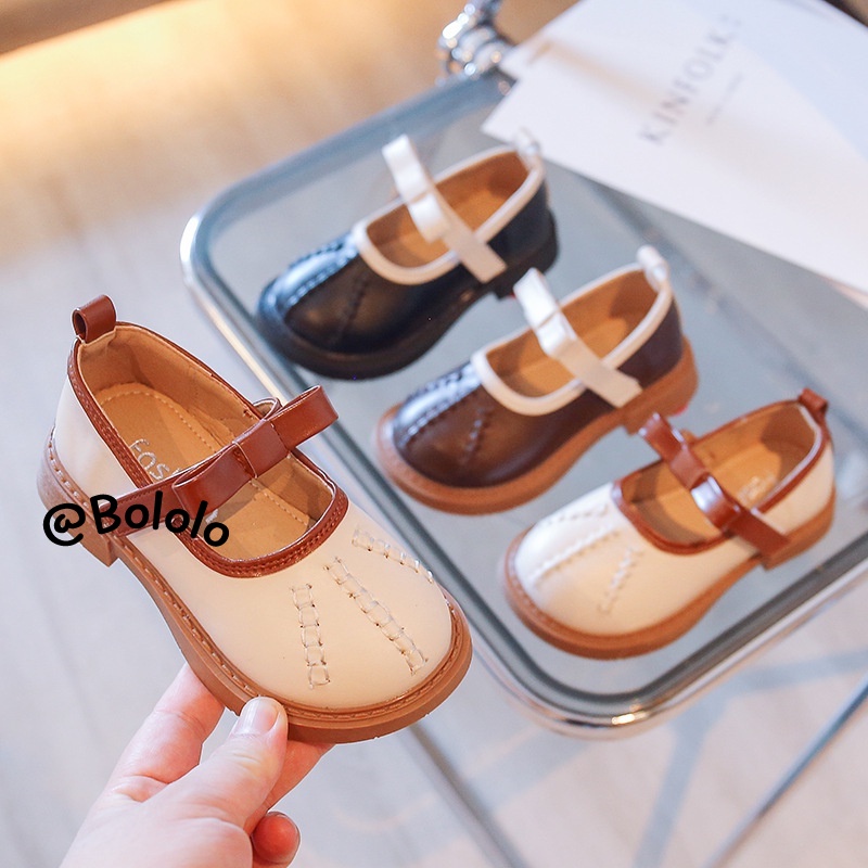 Bololo Giày Búp Bê Da Phối Nơ Xinh Xắn Theo Phong Cách Hàn Quốc Dành Cho Bé Gái