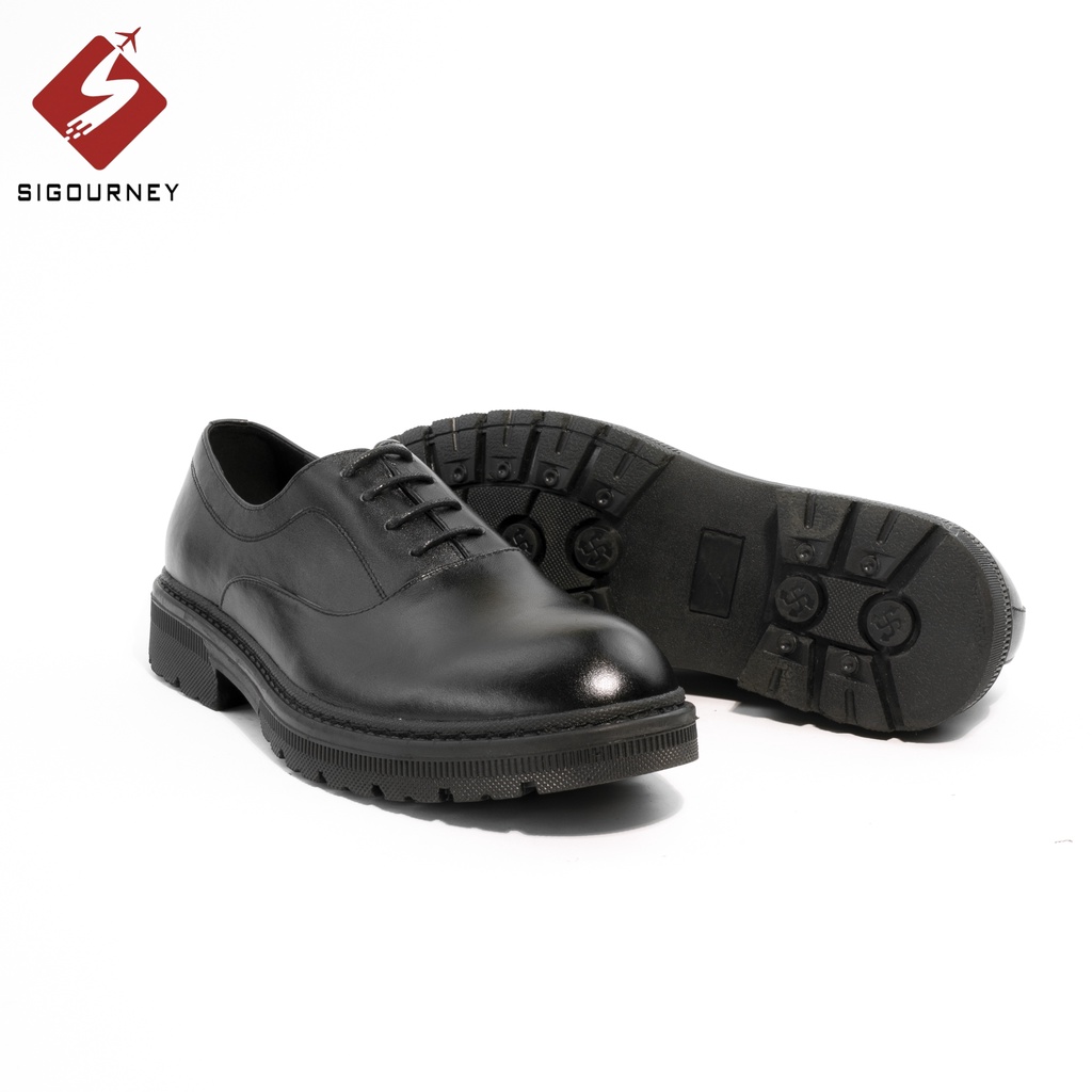 Giày Đốc Nam Da Bò Cao Cấp SIGOURNEY Dáng Oxfords Lịch Sự Sang Trọng Màu Đen SDR04 Bảo Hành 18 Tháng