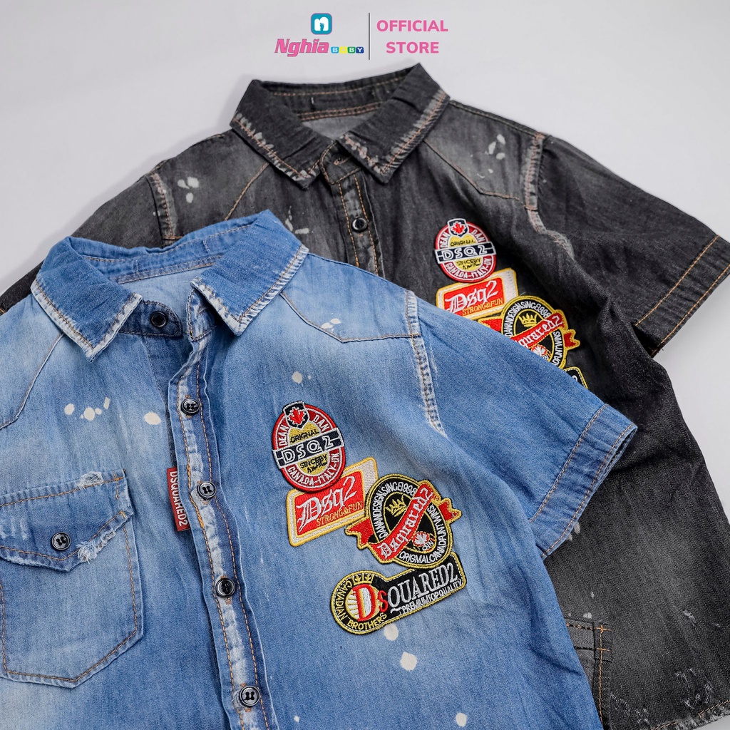 Áo sơ mi jean A642 tay ngắn NGHĨA BABY dành cho bé trai từ 10kg-30kg