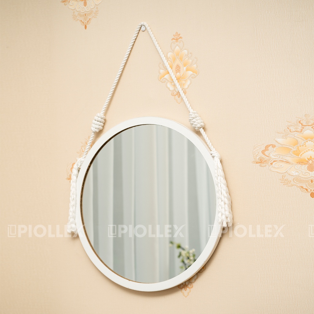 Gương Tròn Treo Tường PIOLLEX Viền Gỗ Decor Phòng Ngủ Đẹp