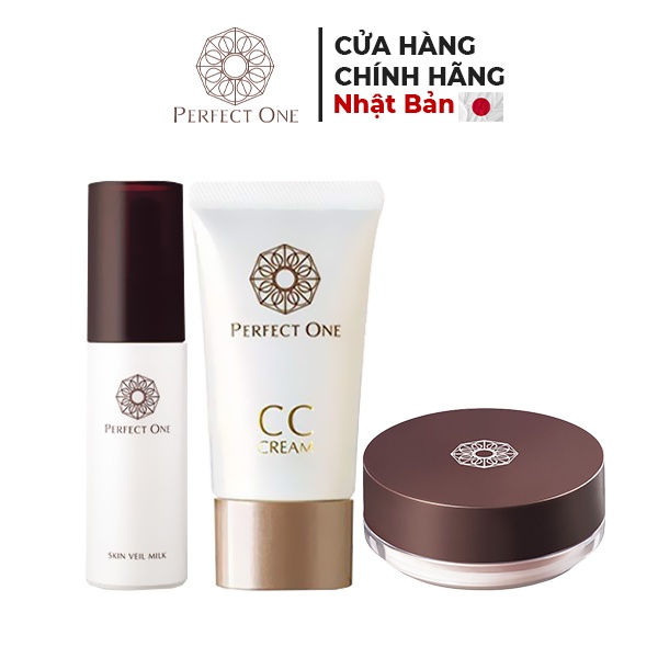 Bộ 3 Sản Phẩm Trang Điểm PERFECT ONE CC Cream Pink/Nature - Skin Veil Milk - Face Powder