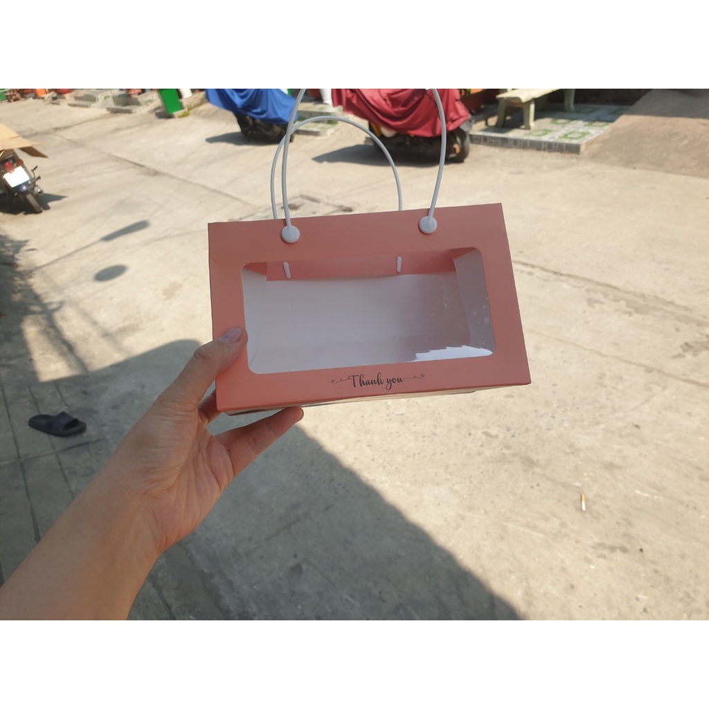 25 cái - Túi giấy mặt kiếng mica đựng yến, saffaron, quà tặng - Mẫu 60S Cam