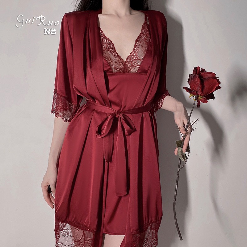 Tổng hợp mẫu váy ngủ lụa phối ren Đỏ sexy - Váy ngủ 2 dây kèm quần