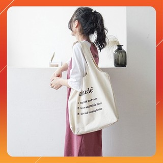 Túi tote vải nữ nam đeo vai vải CANVAS mềm mại dễ giặt ủi dùng đi học đi chơi đi làm size 45cm