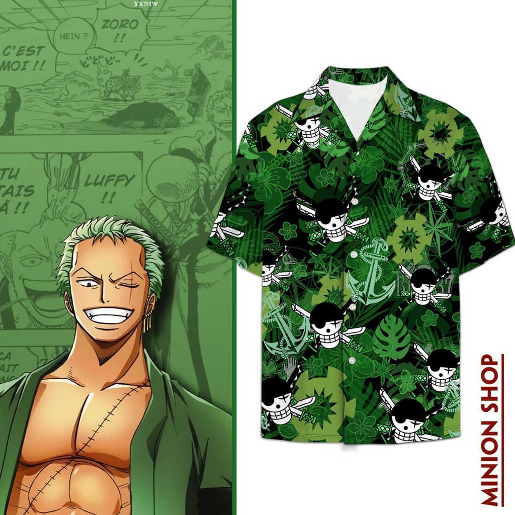Áo sơ mi đi biển, áo Hawaii chất lụa mềm thoáng mát in hình One Piece Unisex Size S-3XL