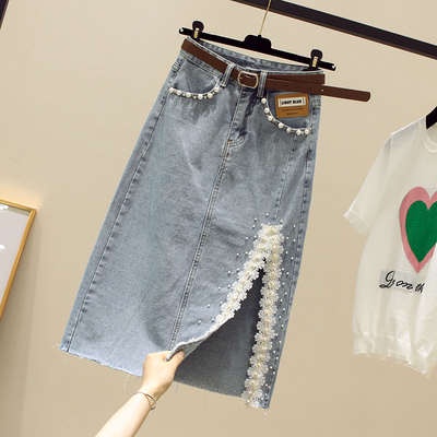 Thương Hiệu Giảm Giá Thương Hiệu Cửa Hàng Quần Áo Chính Hãng Váy Denim Chữ a Lưng Cao Xẻ Tà Phối Ren Cho Nữ