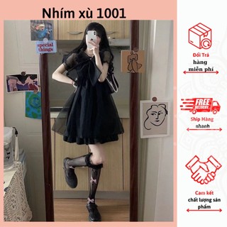 Đầm Voan Tơ 2 Lớp Dáng Xờ Trễ Vai Nơ Ngực To Sang Chảnh