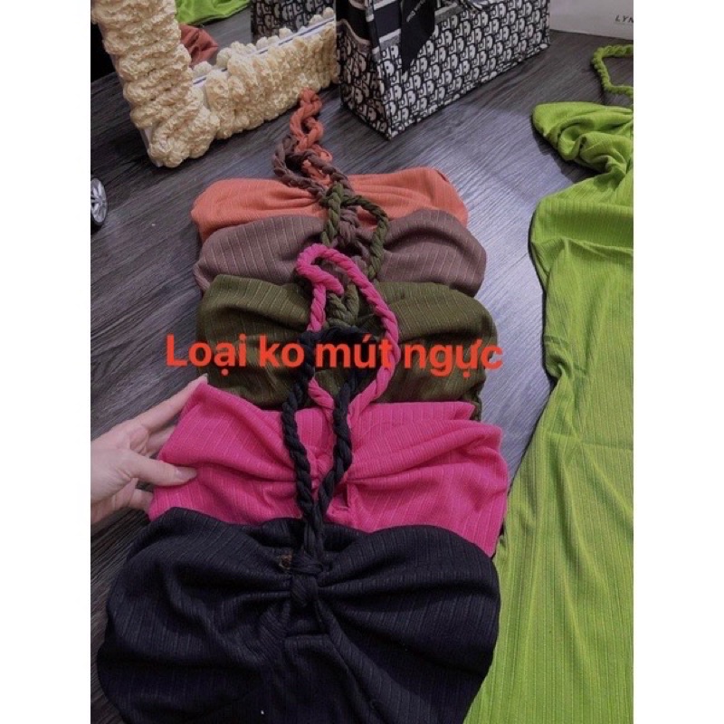 Có Mút Đầm Body Dây Thừng Xoắn Yếm Cúp Nơ Ngực Xương Cá Dáng Dài Đuôi Cá