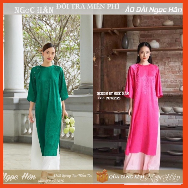 [Ảnh thật} Áo Dài Cách Tân Nữ Dáng Suông Gấm Trà Hoa G01