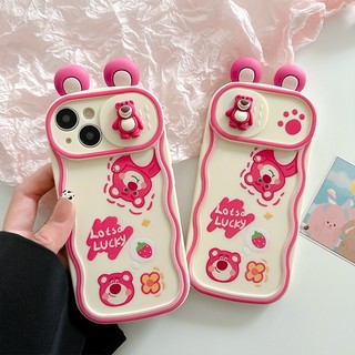 Ốp lưng iphone mềm dẻo viền bo tròn chống sốc có tai gấu dâu mẫu bé loslo màu hồng che cam kéo qua lại