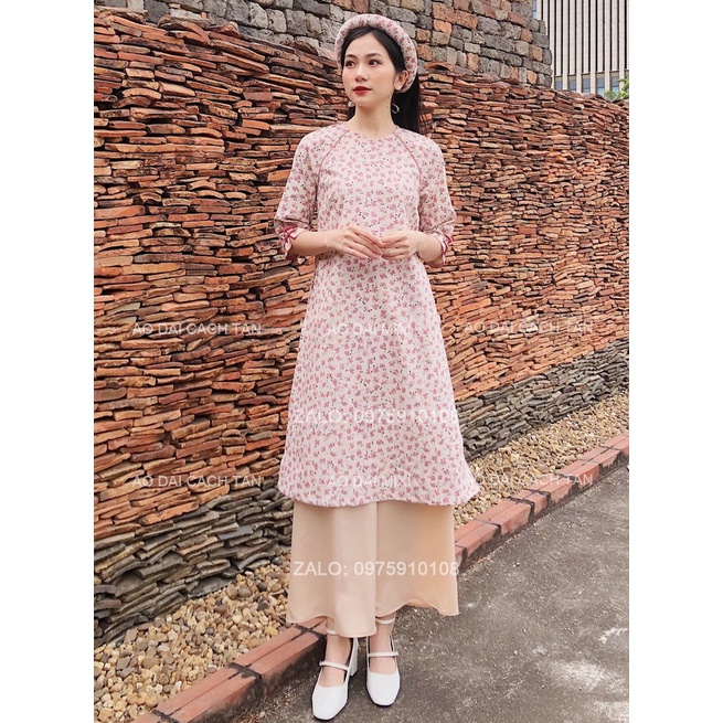 Áo dài nàng thơ MIXI, áo dài dáng suông tay lỡ họa tiết hoa nhí lụa Hàng Châu cao cấp mềm mát chụp hình cực đẹp