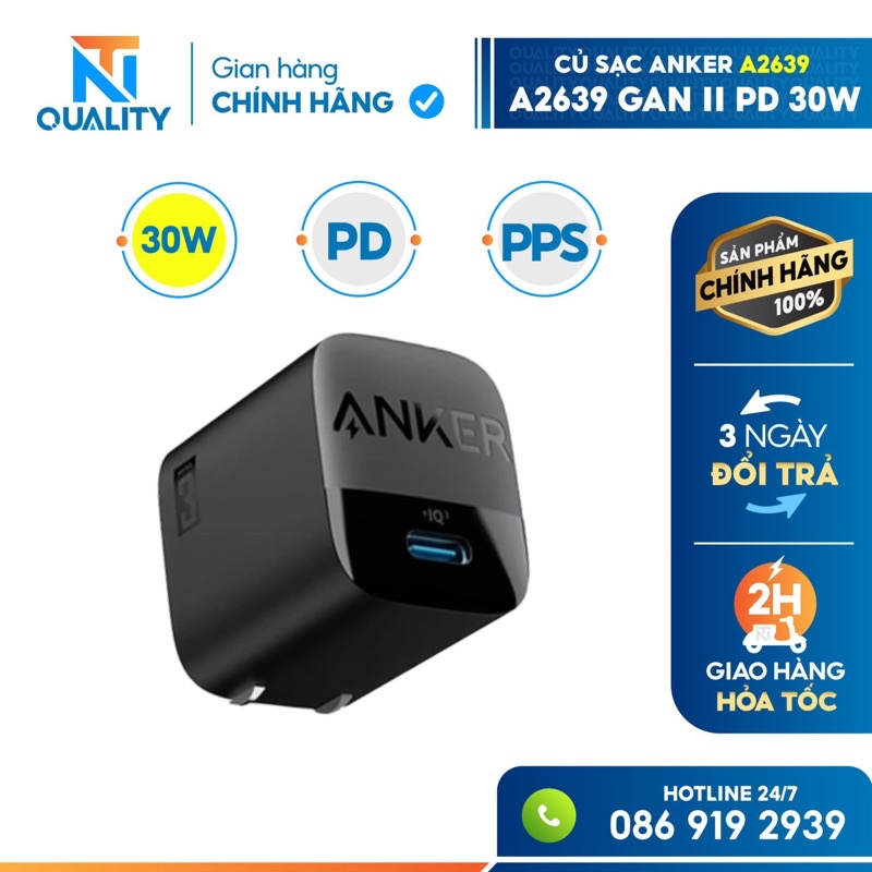 Củ Sạc Nhanh Anker PowerPort Atom PD 1, 30w - A2017/ A2639 công nghệ Gan sạc nhanh PD +PPS cho smatphone
