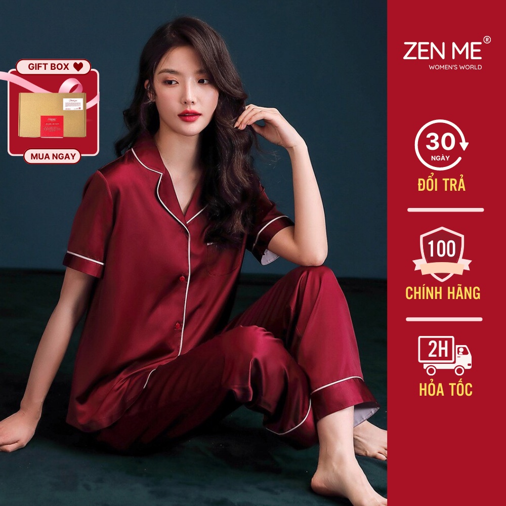 Bộ đồ ngủ lụa nữ Zen Me Women's World chất Latin mềm mịn phong cách pijama PJD0322