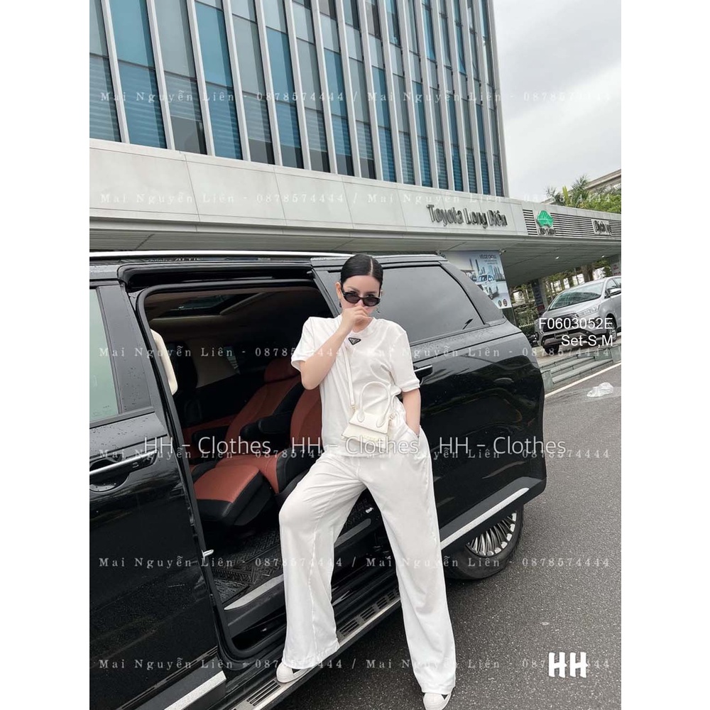 Set bộ 2 món áo phối ngực đính tag pradav tay con kèm quần suông dài hàng QC!